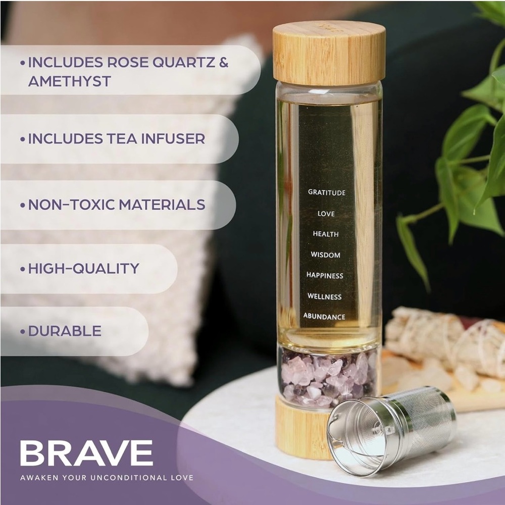 Rose Quartz & Amethyst Infused Water Bottle with Protective Sleeve NWT - Picture 9 of 12